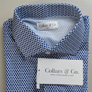 Collars & Co Dress Collar Polo Shirt Golf Blue Preppy Performance Small NWT